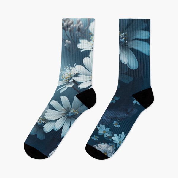 Item preview, White-blue flowers on a blue background designed and sold by CatCoconut-Art.