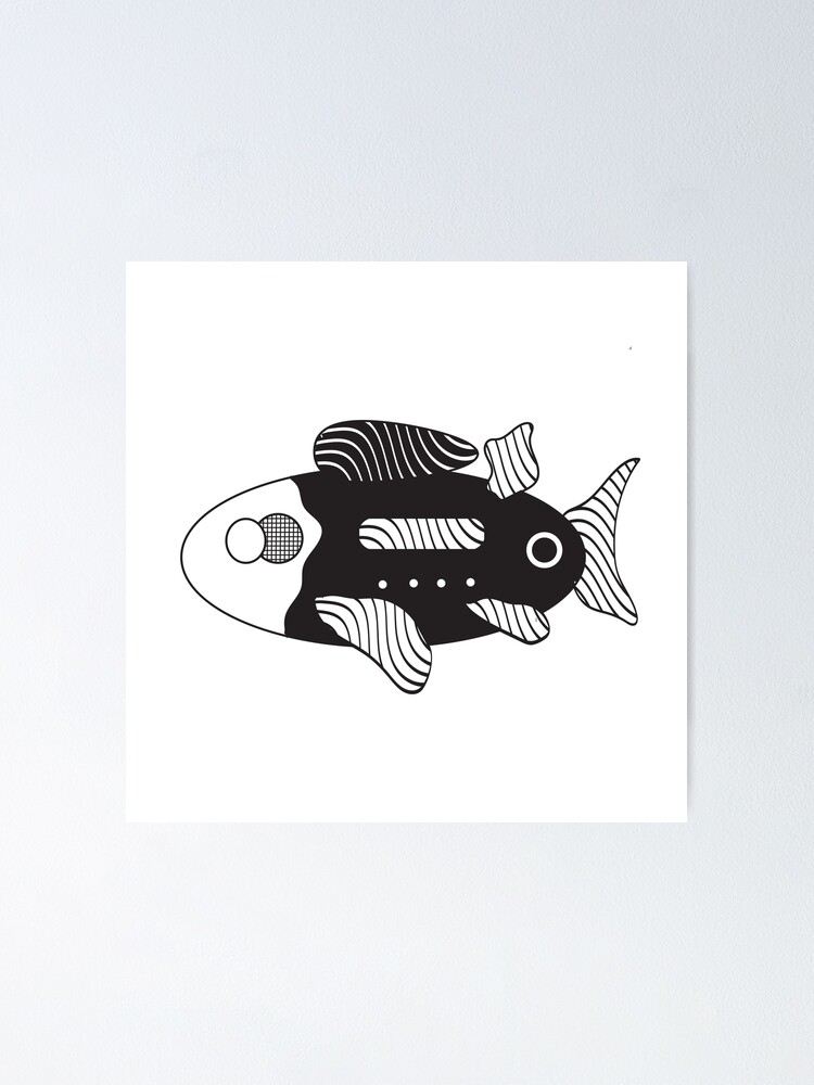 Poster for Sale avec l uvre Poisson sous marin noir et blanc