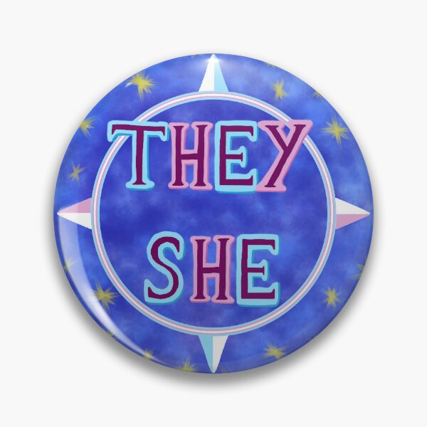 Item preview, They/she Star Compass Pronoun Badge designed and sold by ButterflyBagel.