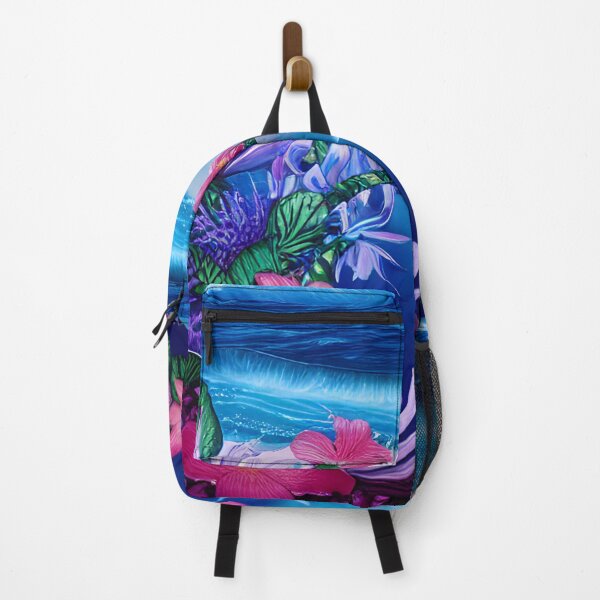 Item preview, Pink floral on the shoreline with dolphins. designed and sold by Sweet-Medley.