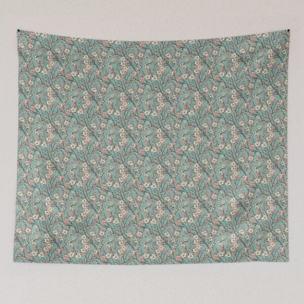 Item preview, Sketched Pink and White Japanese Sakura Green Background Pattern designed and sold by StudioTokyo.