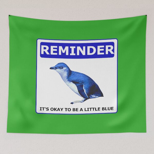 Item preview, Reminder notice it's okay to be a little blue penguin (Bright Green #35b02c Background) designed and sold by SBPenguins.