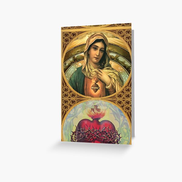 Virgin Mary with Sacred Heart of Jesus Greeting Card