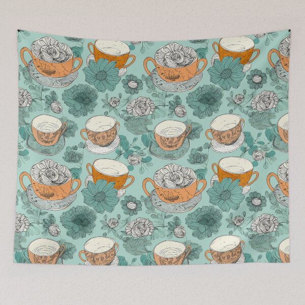 Item preview, Tea or coffee cup and flowers illustration in a unique artistic style designed and sold by LiliD.
