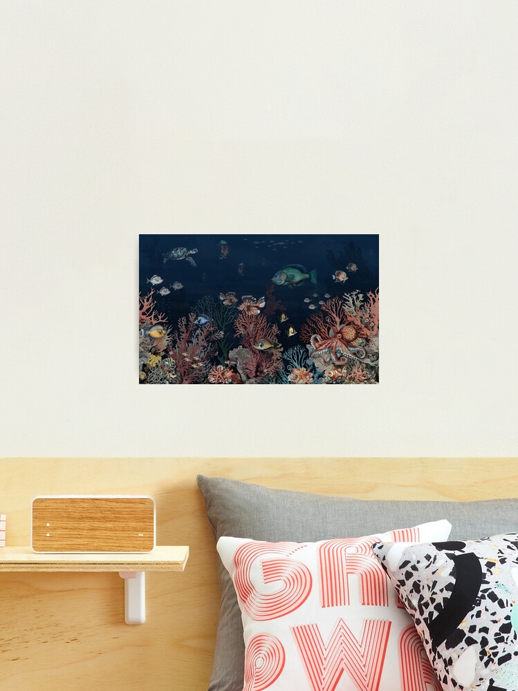 Thumbnail 2 of 3, Photographic Print, Deep sea wallpaper pattern with coral reefs and colorful fish designed and sold by hAITHAM1985.