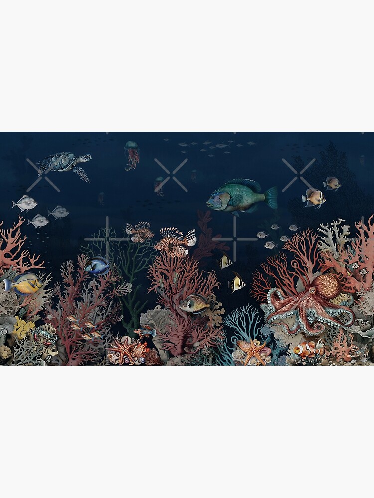 Thumbnail 3 of 3, Photographic Print, Deep sea wallpaper pattern with coral reefs and colorful fish designed and sold by hAITHAM1985.