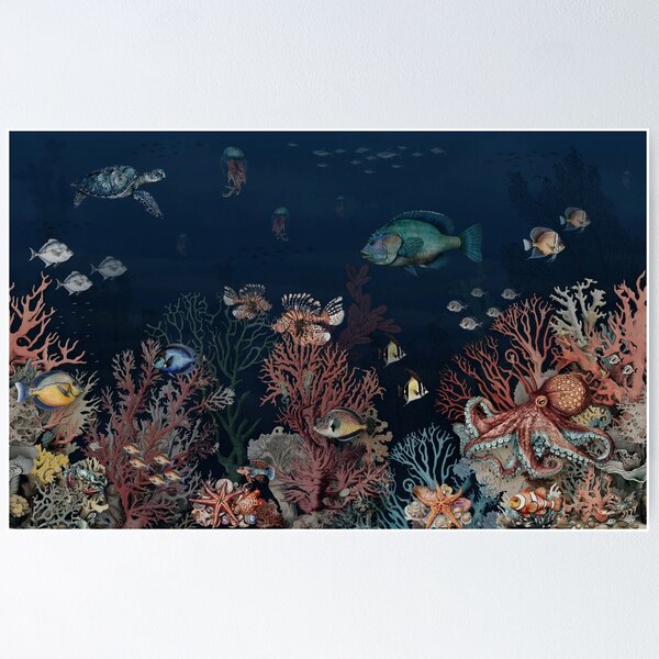 Item preview, Deep sea wallpaper pattern with coral reefs and colorful fish designed and sold by hAITHAM1985.