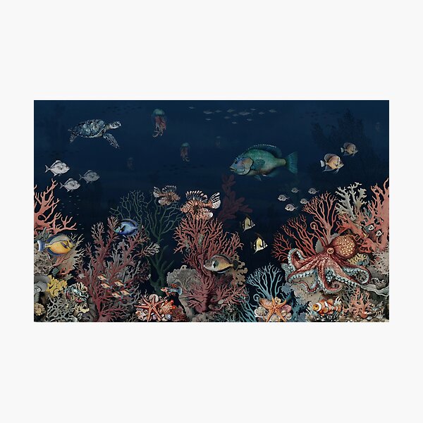 Item preview, Deep sea wallpaper pattern with coral reefs and colorful fish designed and sold by hAITHAM1985.