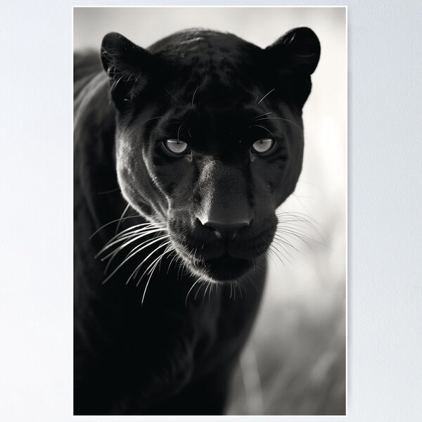 Item preview, Black Panther Portrait Wildlife Black and White Feline BW Photography Close-up designed and sold by Univers Noir et Blanc.