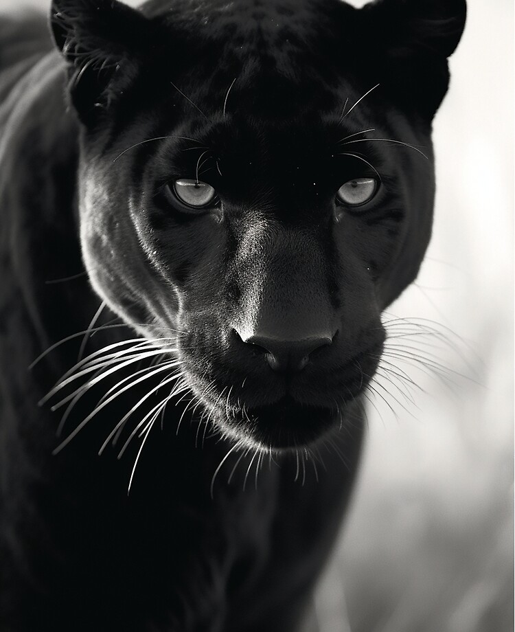 Black Panther Portrait Wildlife Black and White Feline BW