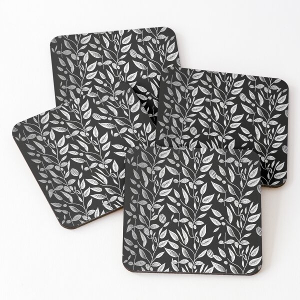 Item preview, Black and White Pattern White Leaves Nature Modern Design Scandinavian Nordic Natural BW designed and sold by Univers Noir et Blanc.
