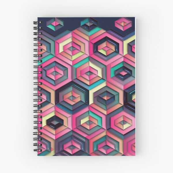 Item preview, Abstract geometric pink, yellow and azure hexagons, illusional optical art designed and sold by IngaDesign.