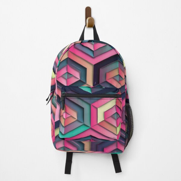 Item preview, Abstract geometric pink, yellow and azure hexagons, illusional optical art designed and sold by IngaDesign.