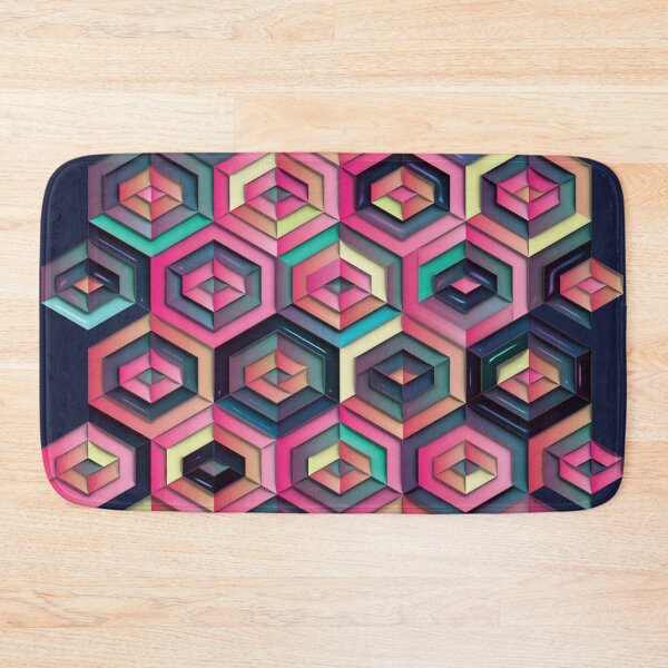 Item preview, Abstract geometric pink, yellow and azure hexagons, illusional optical art designed and sold by IngaDesign.