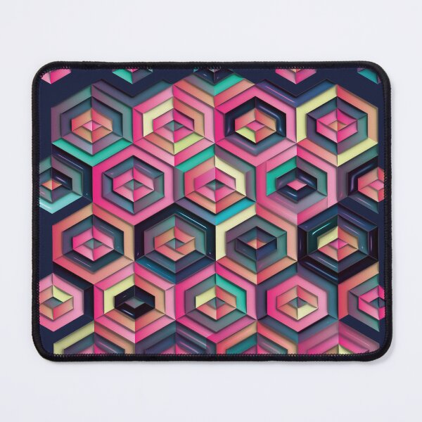 Item preview, Abstract geometric pink, yellow and azure hexagons, illusional optical art designed and sold by IngaDesign.