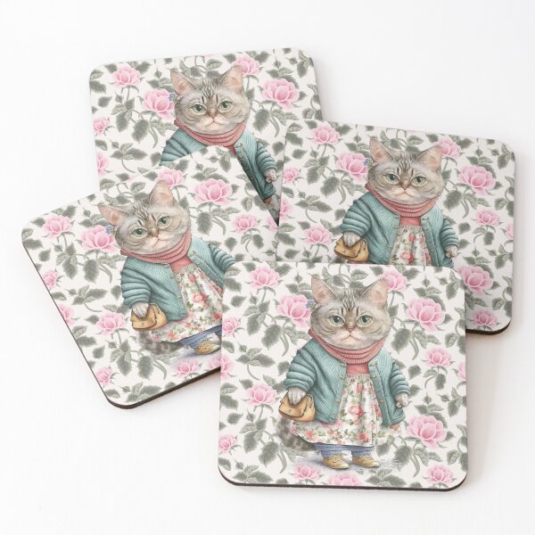Item preview, Cute Grandmother Cat with Pink Floral Apron designed and sold by tsuttles.