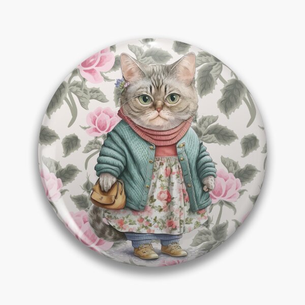 Aperçu de l'œuvre Chat grand-mère mignon avec tablier floral rose créée et vendue par tsuttles.