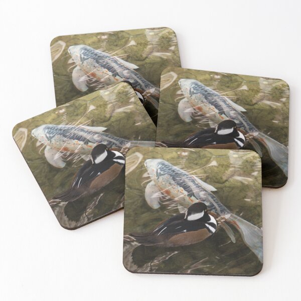 Item preview, Close Encounter - Hooded Merganser Duck and Koi Fish designed and sold by Georgia Mizuleva.