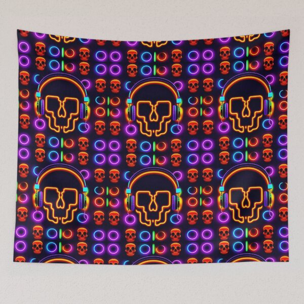 Item preview, Skull With Headphones In Neon designed and sold by artist-mac.