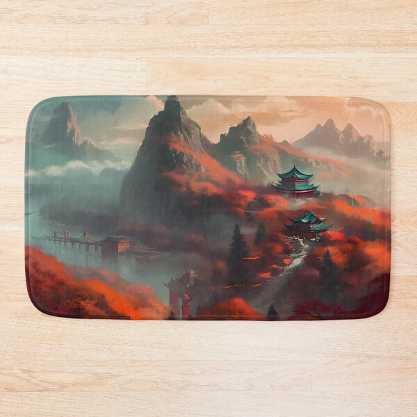 Item preview, Red Asian Forest full of mountains and fogg in the early evening designed and sold by SingularityGeek.