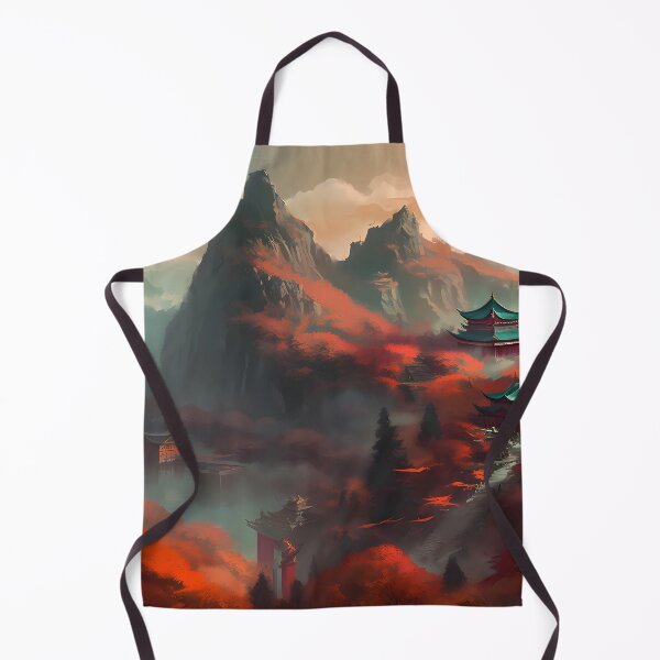 Item preview, Red Asian Forest full of mountains and fogg in the early evening designed and sold by SingularityGeek.