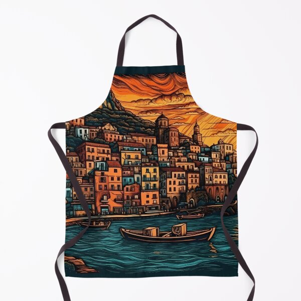Item preview, Vibrant coastal hamlet aglow in late afternoon hues designed and sold by SingularityGeek.