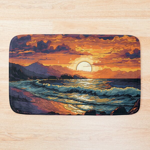 Artikelvorschau, Waves crash on the shore, warm colors reflecting the sun's dance upon the water entworfen und verkauft von SingularityGeek.