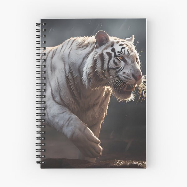 Item preview, White tiger in rain's embrace, stalking its prey with quiet grace designed and sold by SingularityGeek.