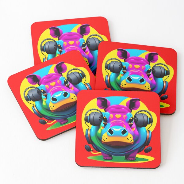 Item preview, Cute Colorful Hippo Wearing Headphones designed and sold by artist-mac.