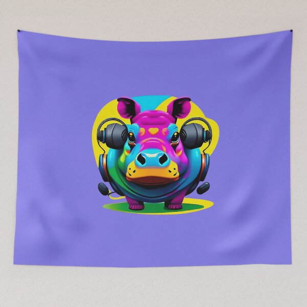 Item preview, Cute Colorful Hippo Wearing Headphones designed and sold by artist-mac.