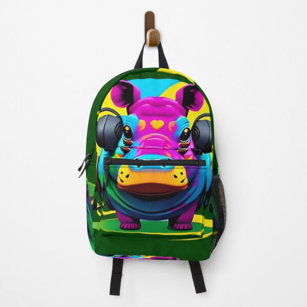 Item preview, Cute Colorful Hippo Wearing Headphones designed and sold by artist-mac.