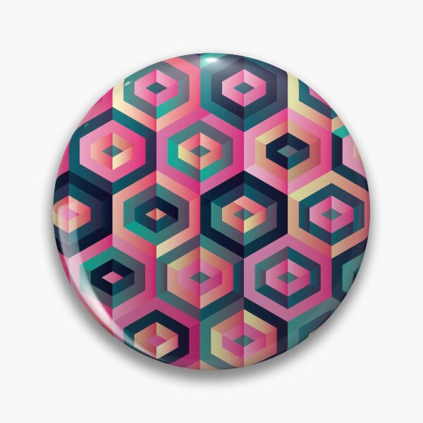 Item preview, Geometric pattern of pink, azure green, dark blue hexagons designed and sold by IngaDesign.