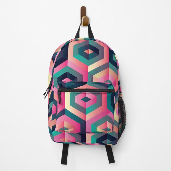 Item preview, Geometric pattern of pink, azure green, dark blue hexagons designed and sold by IngaDesign.