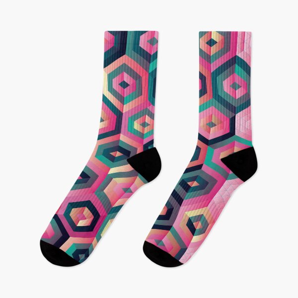 Item preview, Geometric pattern of pink, azure green, dark blue hexagons designed and sold by IngaDesign.
