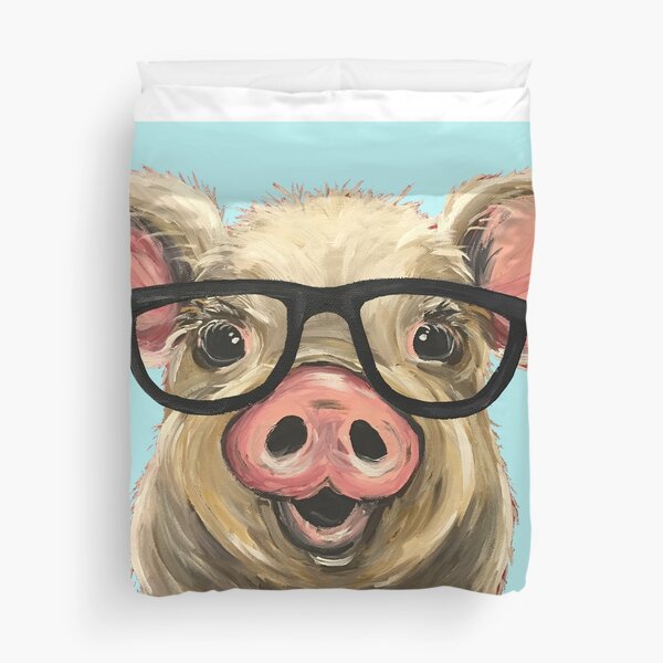 Cute pig with glasses art Duvet Cover