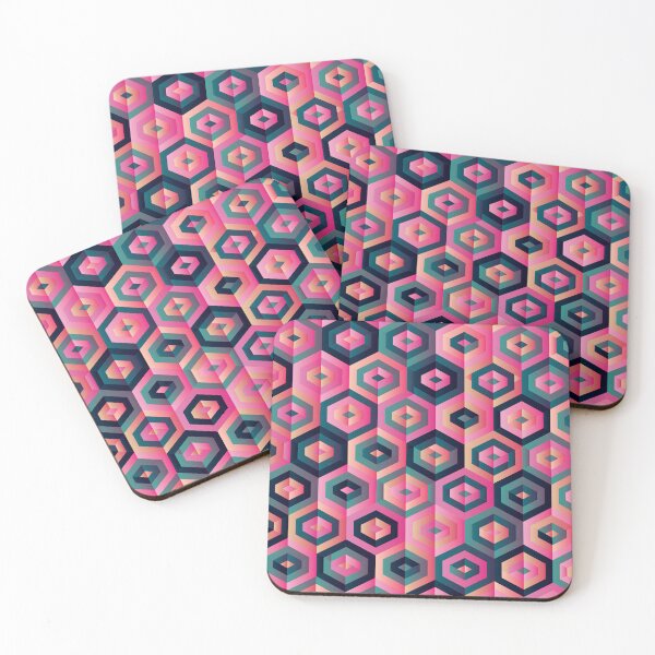 Item preview, Hexagons, geometric pattern in pink, azure green and dark blue  designed and sold by IngaDesign.