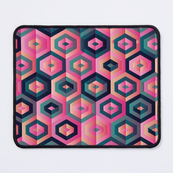 Item preview, Hexagons, geometric pattern in pink, azure green and dark blue  designed and sold by IngaDesign.