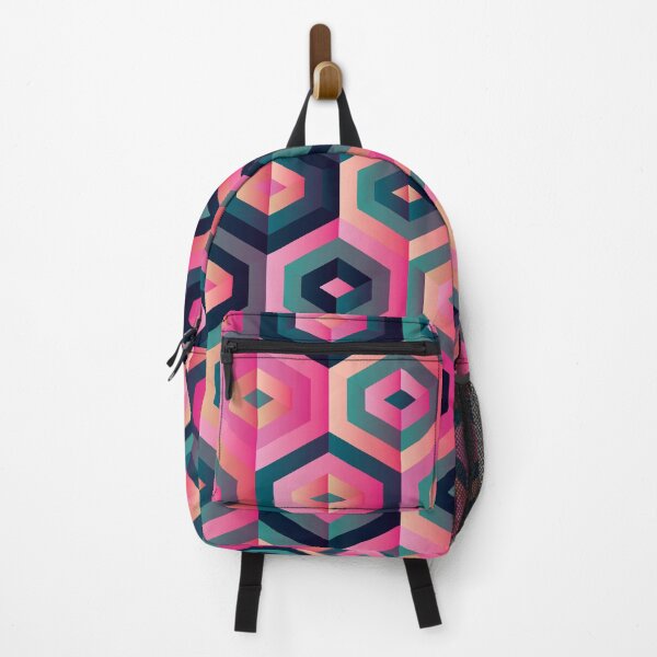 Item preview, Hexagons, geometric pattern in pink, azure green and dark blue designed and sold by IngaDesign.