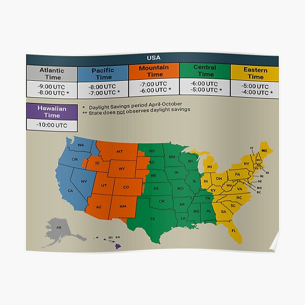 Time Zone Map Posters For Sale | Redbubble