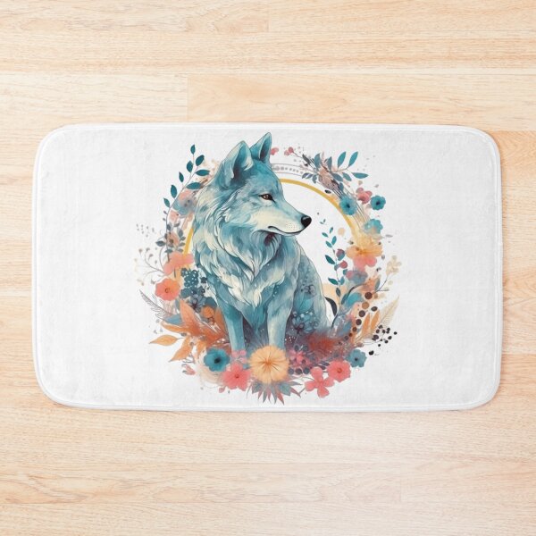 Item preview, Colorful Wolf With Flowers designed and sold by letsgetinspired.