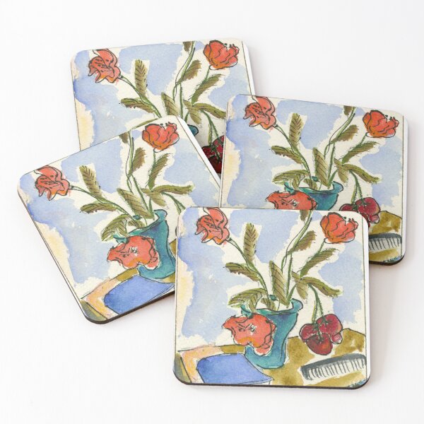 Item preview, E.J. Gold Watercolor "Buncha Roses on a Table with a Blue Book & Comb" designed and sold by ProsperityPath.