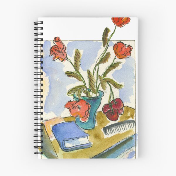 Item preview, E.J. Acuarela dorada "Buncha Roses on a Table with a Blue Book & Comb" designed and sold by ProsperityPath.