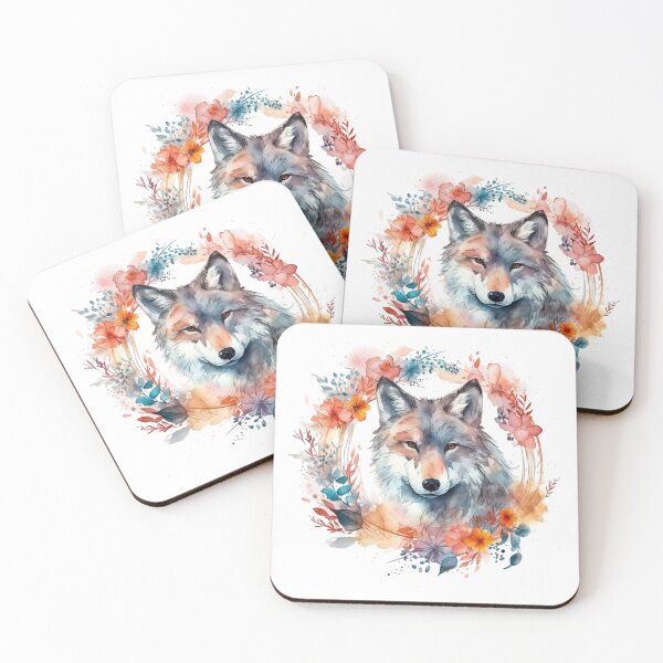 Item preview, Colorful Wolf With Flowers designed and sold by letsgetinspired.