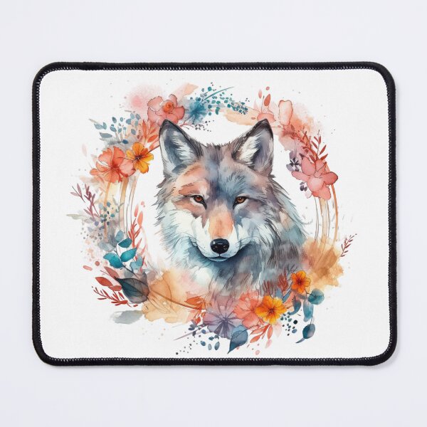 Item preview, Colorful Wolf With Flowers designed and sold by letsgetinspired.