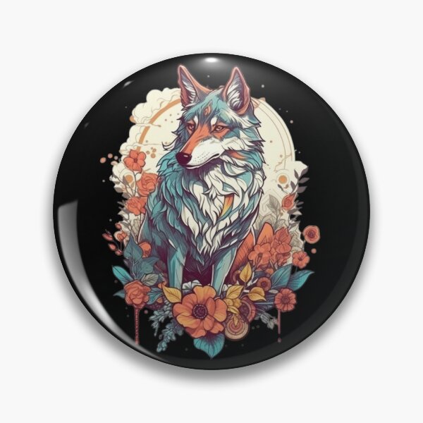 Item preview, Colorful Wolf With Flowers designed and sold by letsgetinspired.