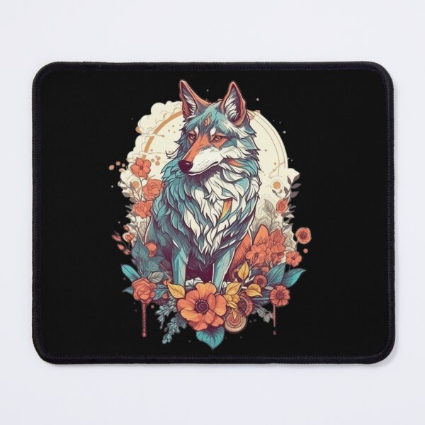 Item preview, Colorful Wolf With Flowers designed and sold by letsgetinspired.