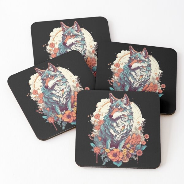 Item preview, Colorful Wolf With Flowers designed and sold by letsgetinspired.