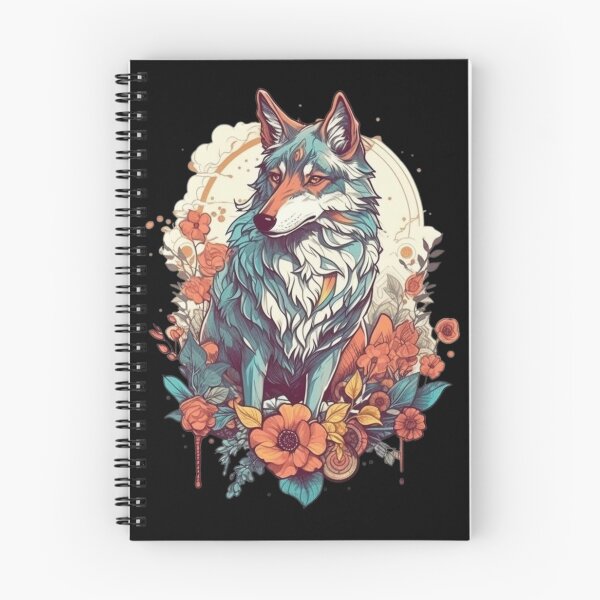 Item preview, Colorful Wolf With Flowers designed and sold by letsgetinspired.