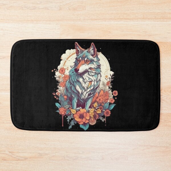 Item preview, Colorful Wolf With Flowers designed and sold by letsgetinspired.
