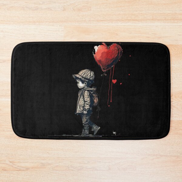 Item preview, A little boy wearing a hat holding a red heart balloon. designed and sold by Yaksza.
